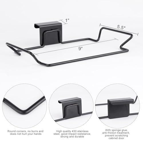 KolorFish Stainless Steel Trash Bag Holder for Kitchen Cabinets Doors and Cupboards, Under Sink Bag Holder, Garbage Bag Rack (Black) - Image 2
