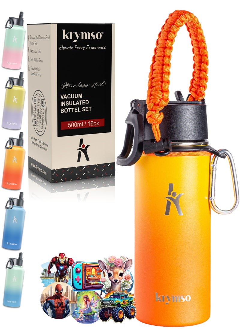 KRYMSO KRYMSO, 500ml Water Bottle, Stainless Steel Water Bottle, Water Bottle for Kids Water Bottle with Straw, Thermos, Insulated Water Bottle, Water 500ml with Ai Stickers  - Image 1