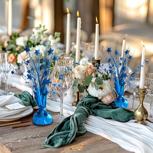 Egolot 12 Pack Metallic Blue Foil Spray Centerpieces Stars Brust Table Centerpieces for Wedding Birthday Anniversary Holiday Party Decor Metallic Star Balloon Wights for Party Table Decor for Party - Image 5