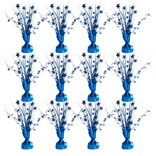 Egolot 12 Pack Metallic Blue Foil Spray Centerpieces Stars Brust Table Centerpieces for Wedding Birthday Anniversary Holiday Party Decor Metallic Star Balloon Wights for Party Table Decor for Party - Image 1