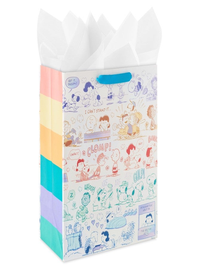 Hallmark Peanuts 13" Large Gift Bag with Tissue Paper (Rainbow Snoopy, Charlie Brown, Linus, Lucy) for Birthdays, Christmas, Fans - Image 1