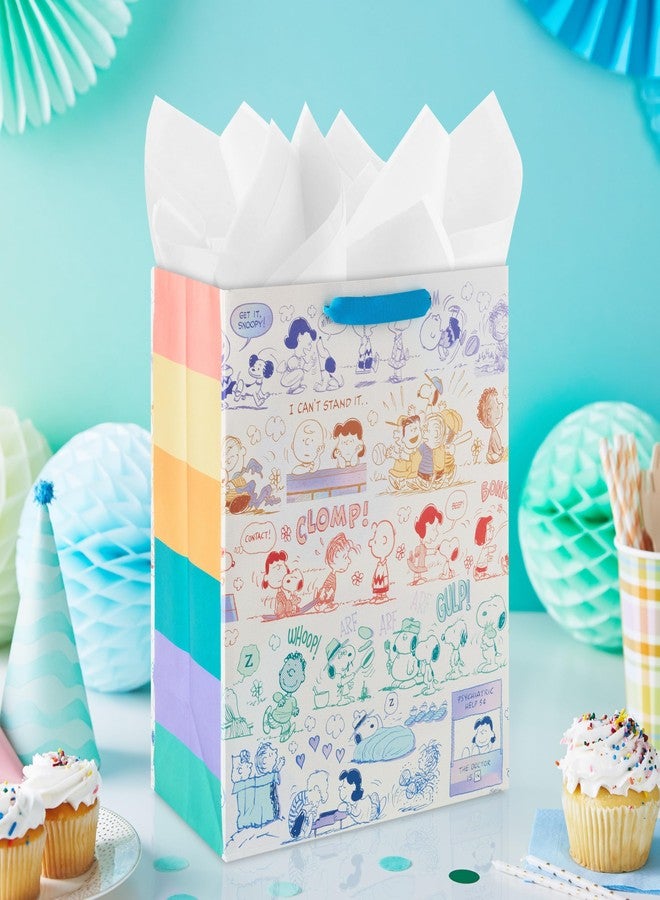 Hallmark Peanuts 13" Large Gift Bag with Tissue Paper (Rainbow Snoopy, Charlie Brown, Linus, Lucy) for Birthdays, Christmas, Fans - Image 2