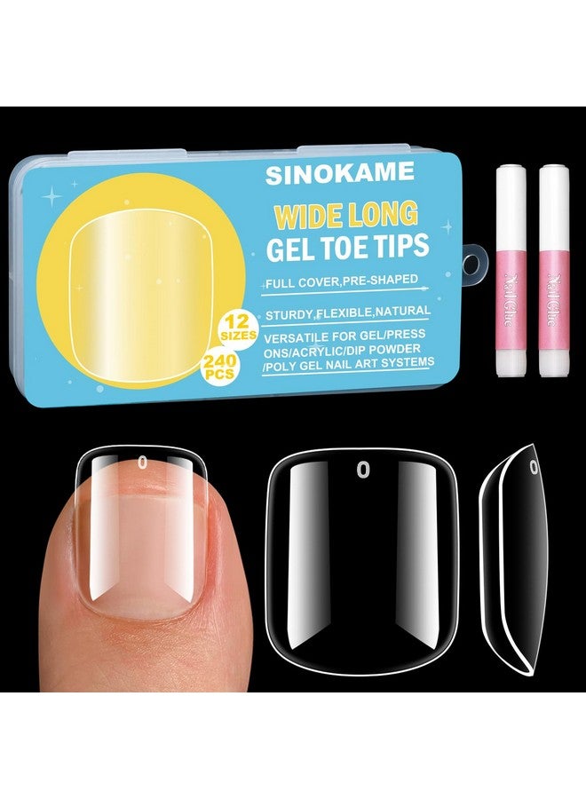 SINOKAME Wide Long Large Gel Toe Nail Tips Sinokame Big Fake Toenails Full Cover Nail Glue Kit For Women&Men Clear Press On Toenails Longlasting240Pcs 12 Sizes Up To 10 Pedicures - Image 1