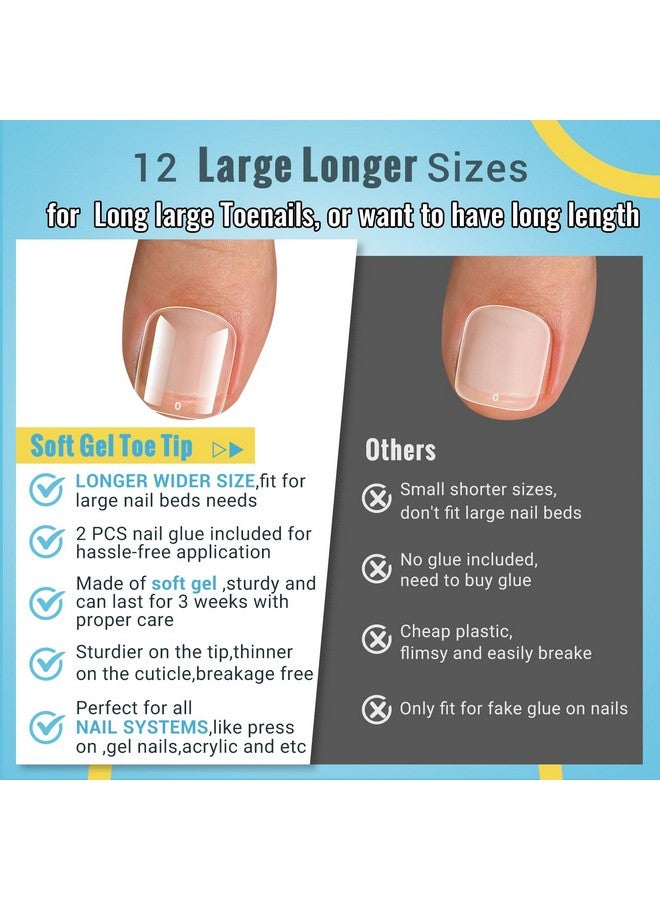 SINOKAME Wide Long Large Gel Toe Nail Tips Sinokame Big Fake Toenails Full Cover Nail Glue Kit For Women&Men Clear Press On Toenails Longlasting240Pcs 12 Sizes Up To 10 Pedicures - Image 2