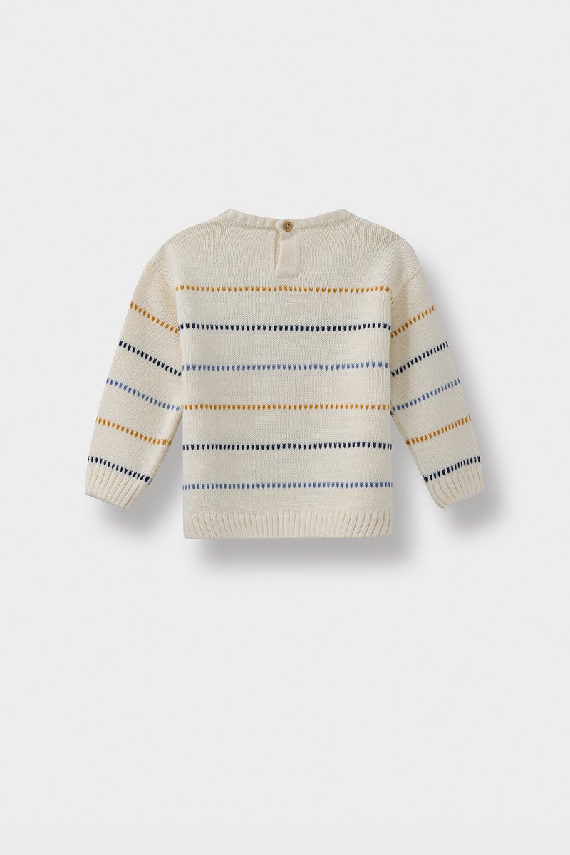 DeFacto Beige Baby Boy Regular Fit Striped Pullover Casual - Image 3