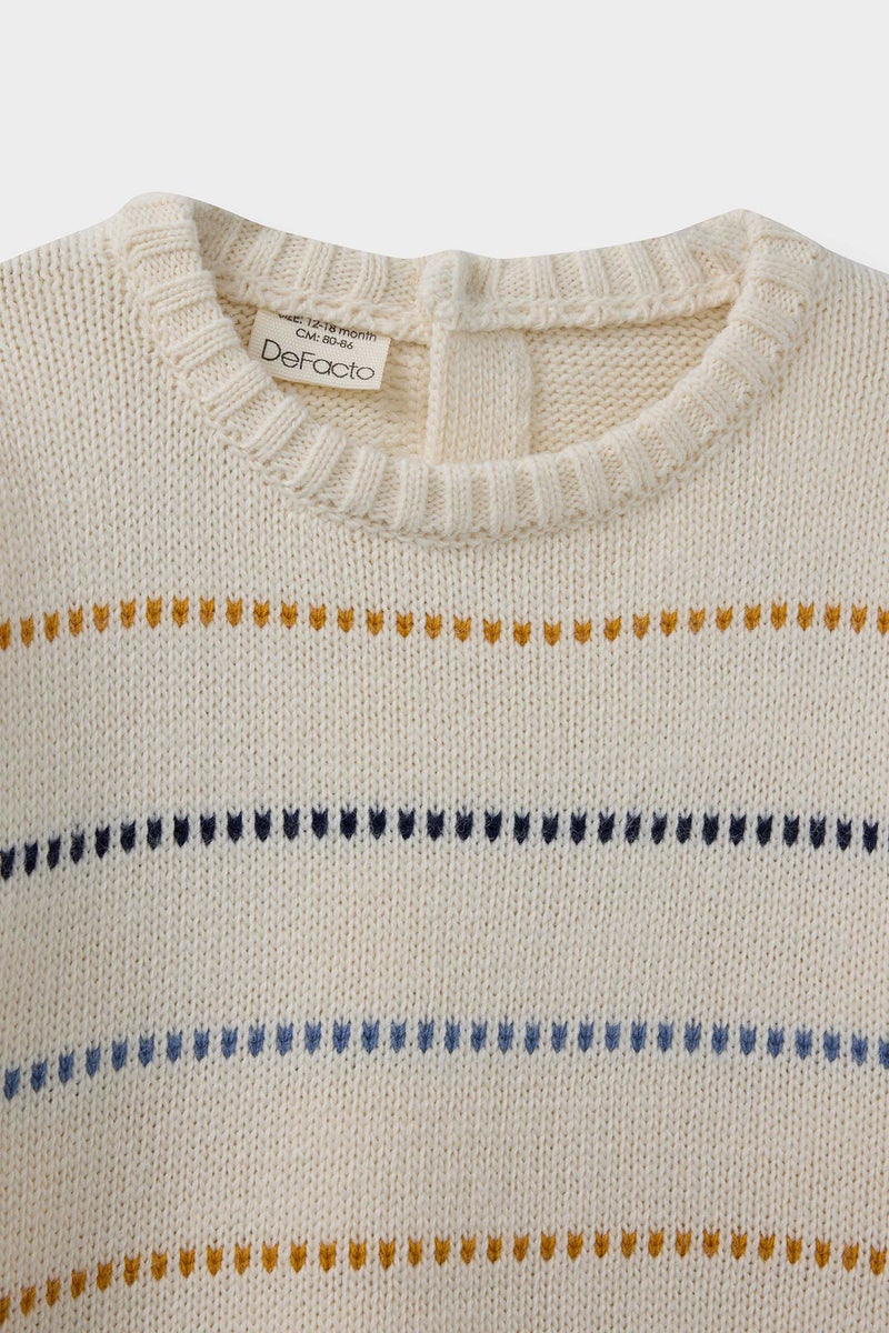 DeFacto Beige Baby Boy Regular Fit Striped Pullover Casual - Image 2