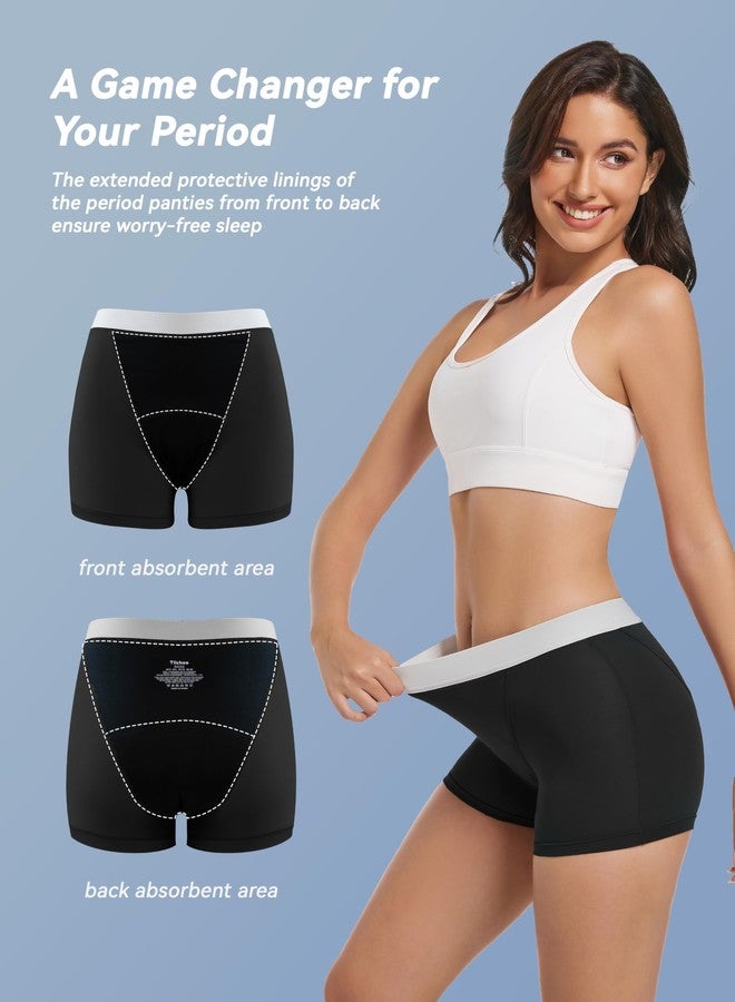 TIICHOO Leakproof Period Underwear for Women Heavy Flow Day and Night Absorbency Period Shorts Pack of 3(Large, Black of 3) - Image 2