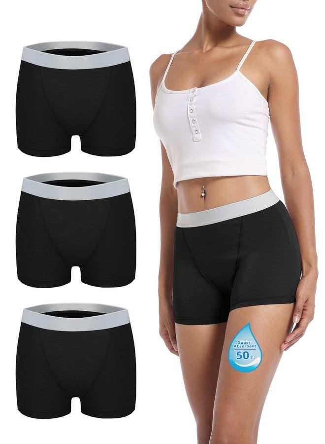 TIICHOO Leakproof Period Underwear for Women Heavy Flow Day and Night Absorbency Period Shorts Pack of 3(Large, Black of 3) - Image 1