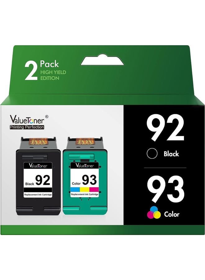 Valuetoner خراطيش حبر معاد تصنيعها بديلة لـ HP 92 و 93 C9513FN C9362WN C9361WN لطابعة Photosmart 7850 C3150 C3180، Deskjet 5440 5420، PSC 1510 2525 (1 أسود، 1 ثلاثي الألوان، عبوة 2) - Image 1