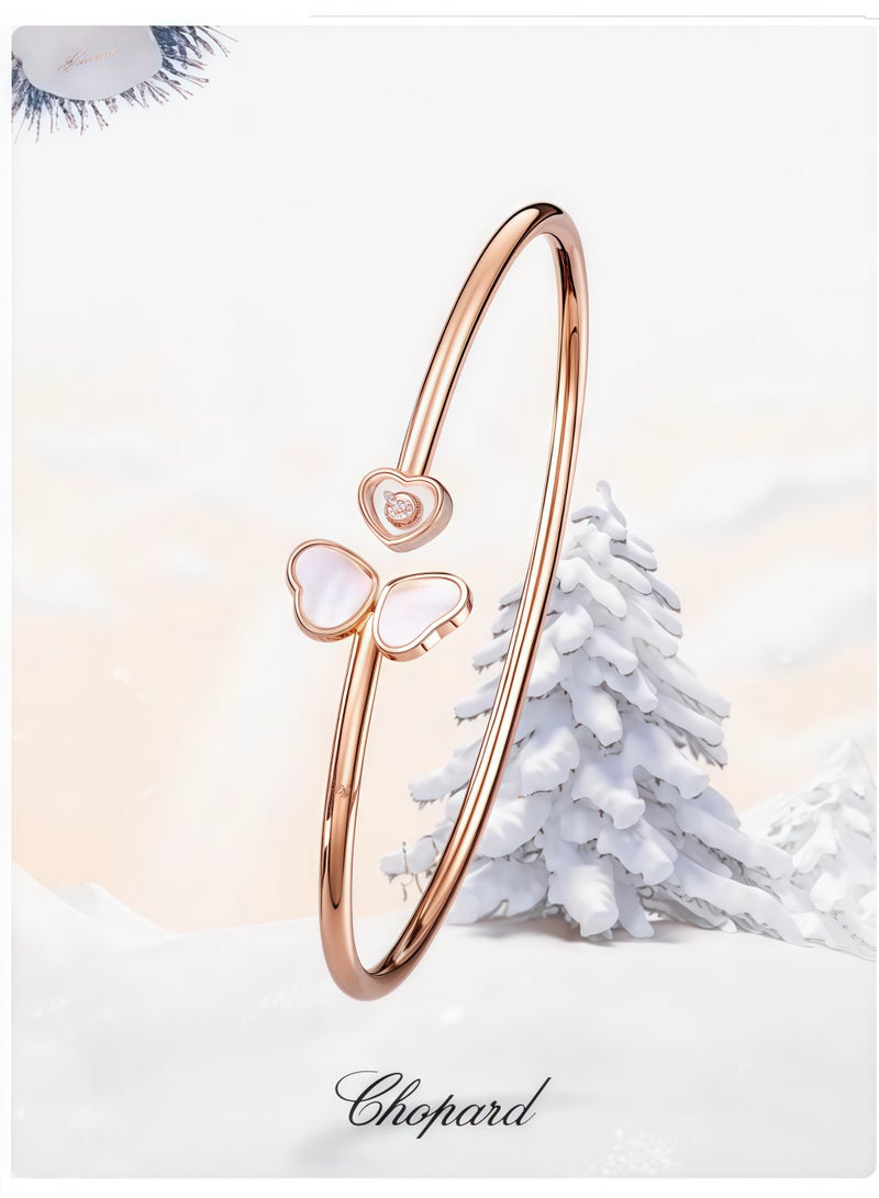 شوبارد شوبارد ذهب وردي، لؤلؤة بيضاء، سوار برسيم، سوار، هدية ماسية - Image 3