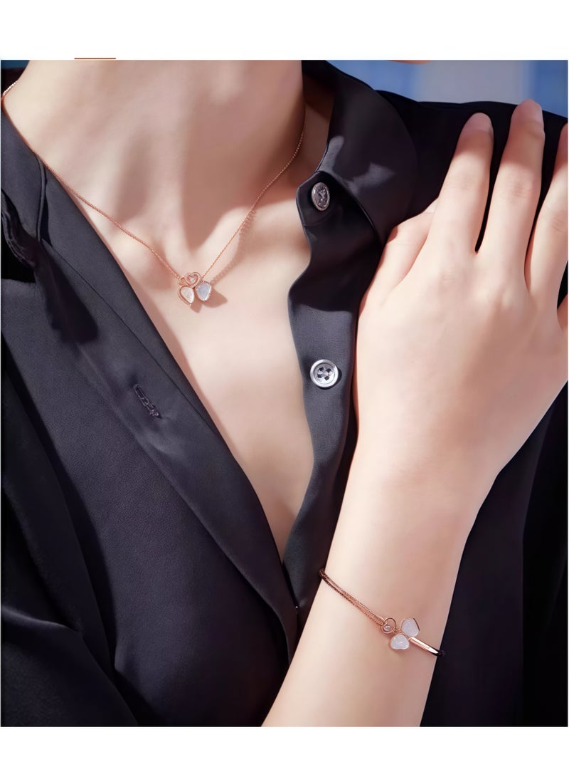 شوبارد شوبارد ذهب وردي، لؤلؤة بيضاء، سوار برسيم، سوار، هدية ماسية - Image 4