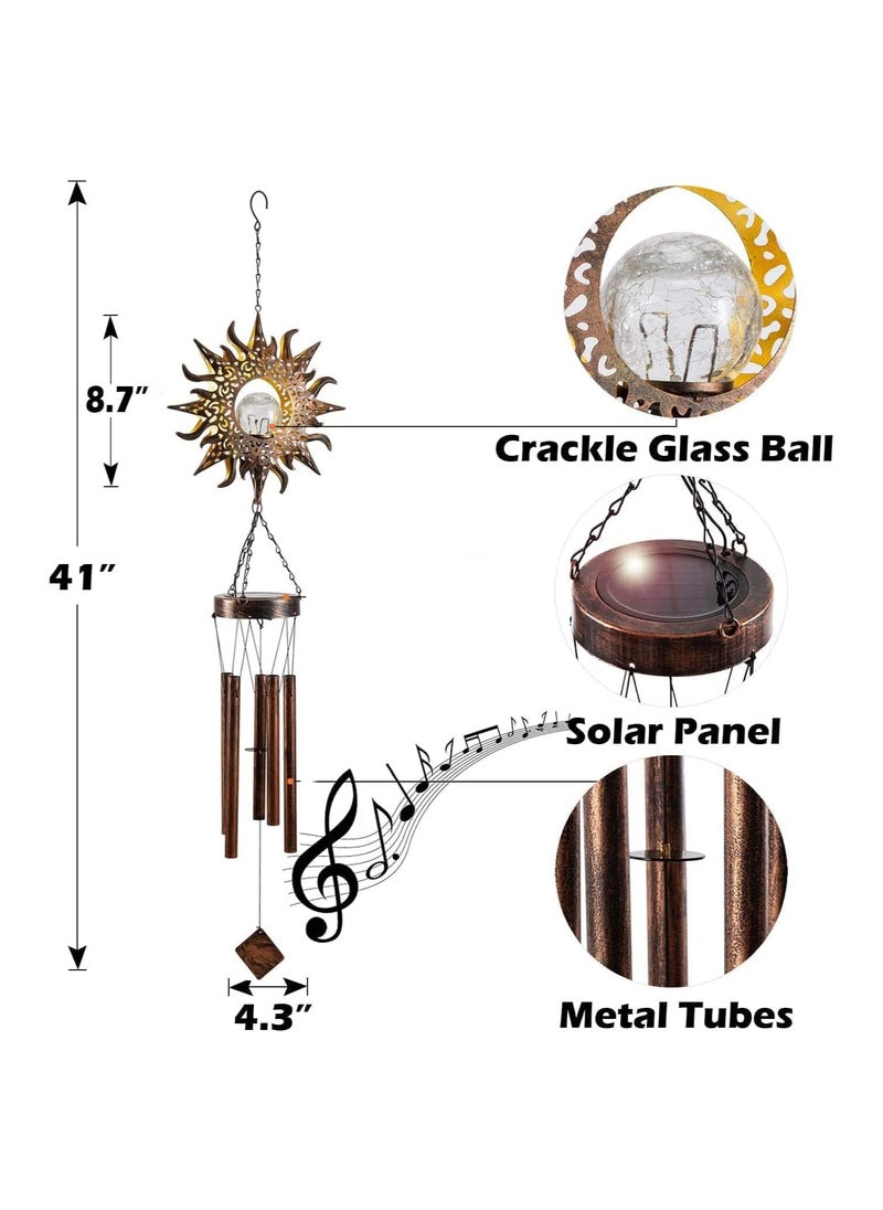 SYOSI Solar Wind Chimes for Outside, Sun Windchimes Outdoor w/Crackle Glass Ball Warm LED Light, Metal Wind Chime for Yard Patio Lawn Garden Hanging Decor Gardening Gift for Women Mom Grandma  - Image 4