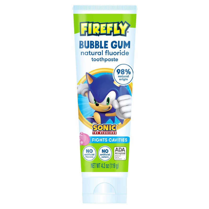 Firefly Kids Anti-Cavity Natural Fluoride Toothpaste, Sonic The Hedgehog, Bubble Gum Flavor, ADA Accepted, 4.2 OZ - Image 1