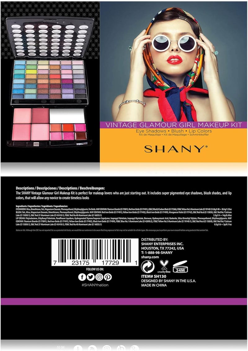 SHANY Glamour Girl Makeup Kit - 48 Pigmented Eyeshadows, Blushes, Lipsticks, and Makeup Accessories in Vintage Packaging - Image 3