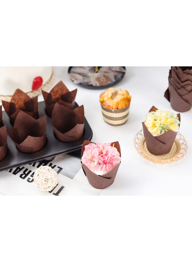 Baytna 200 PCS Tulip Parchment Cupcake, Liners Standard Baking Cups, Muffin Wrappers, Baking Cupcake Liner Wrapper Paper, Perfect for Baking, Birthday Parties, Weddings, Baby Showers, Bakeries, Catering, Restaurants Standard Size (Coffee Brown) - Image 3