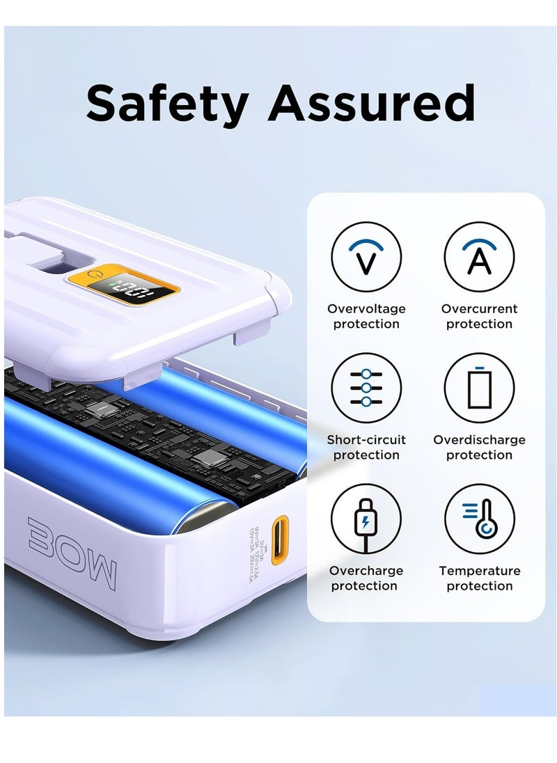 Pisen - 10000mAh Portable Power Bank - Fast Charger with Built-in USB Cables, 30W High Speed Charging USB C Battery Pack, Mini LED Display Powerbank for iPhone 16/15/14/13/12 Pro/Pro Max/Plus Samsung and Other Devices - Image 1