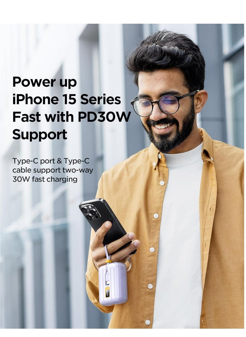 Pisen - 10000mAh Portable Power Bank - Fast Charger with Built-in USB Cables, 30W High Speed Charging USB C Battery Pack, Mini LED Display Powerbank for iPhone 16/15/14/13/12 Pro/Pro Max/Plus Samsung and Other Devices - Image 1