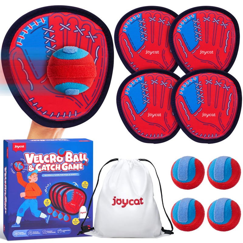 JoyCat Toss and Catch Ball Game for Kids, 4 Paddle Sticky Ball Set, Toddler Baseball Catch Toy, Outdoor Game for Beach, Yard&Camping, Family Sports Easter Basket Stuffer Gift for Boys Girls Ages 3-12 - Image 1