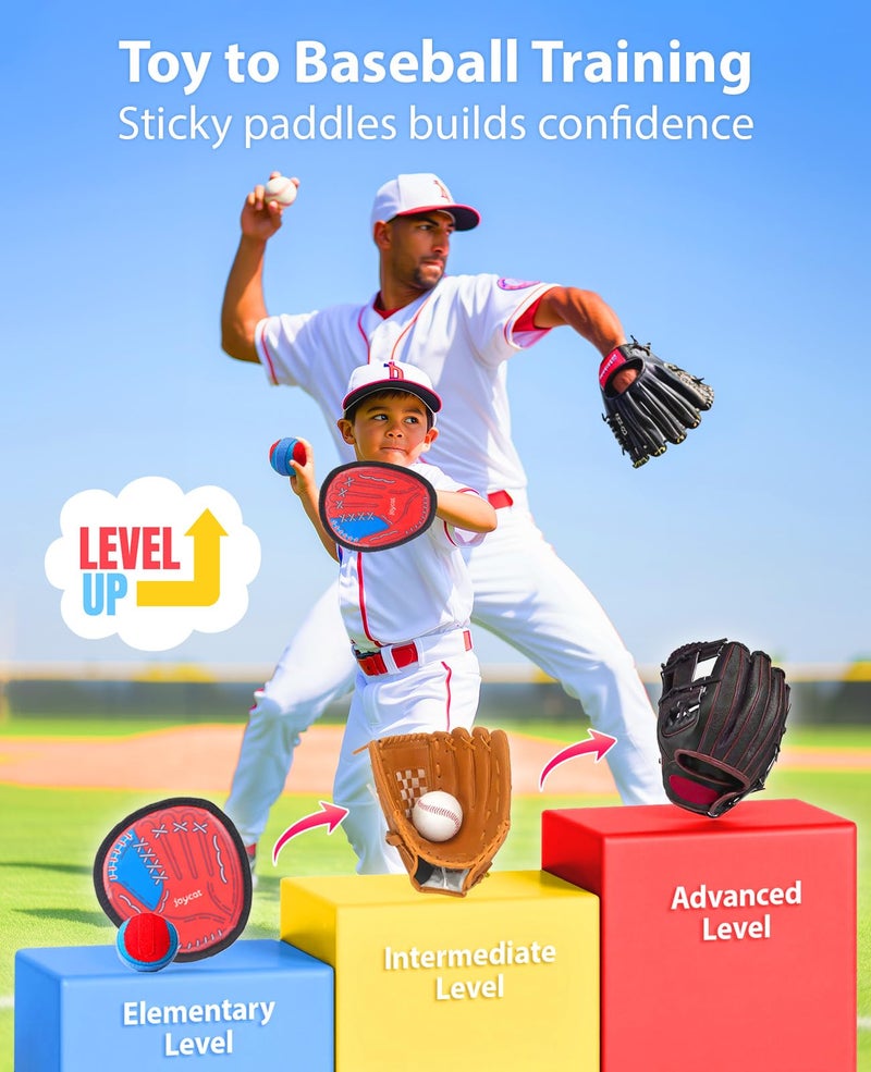 JoyCat Toss and Catch Ball Game for Kids, 4 Paddle Sticky Ball Set, Toddler Baseball Catch Toy, Outdoor Game for Beach, Yard&Camping, Family Sports Easter Basket Stuffer Gift for Boys Girls Ages 3-12 - Image 2