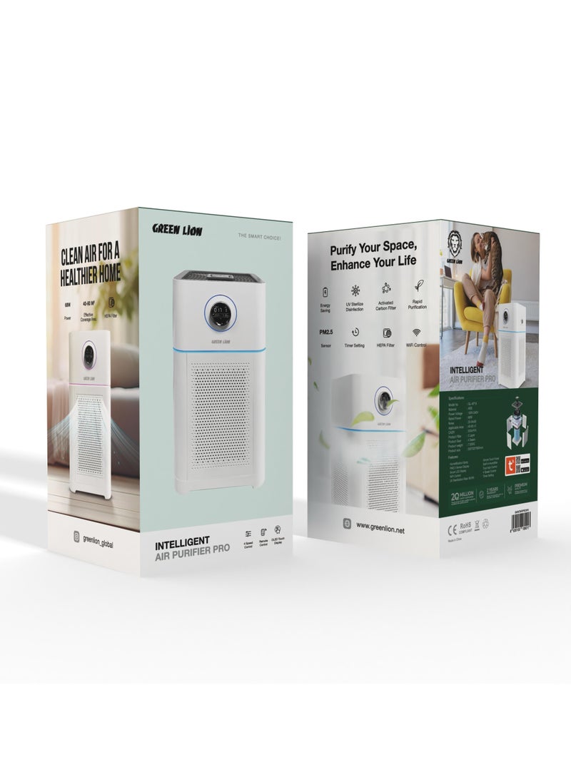 Intelligent 3 Layer Air Purifier Pro /Activated Carbon Filter / OLED Touch Display / 4 Speed Control / PM2.5 Sensor / Timer Setting / HEPA Filter / Improve Indoor Air Quality - White