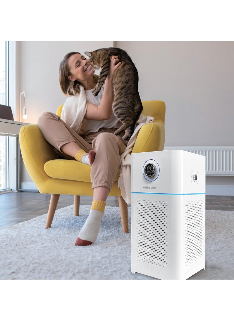 Intelligent 3 Layer Air Purifier Pro /Activated Carbon Filter / OLED Touch Display / 4 Speed Control / PM2.5 Sensor / Timer Setting / HEPA Filter / Improve Indoor Air Quality - White