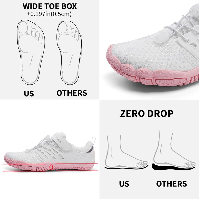 Grand Attack Barefoot Shoes Women,Wide Toe Box Minimalist Zero Drop Walking Shoes Lightweight Cross Training Trail Running Wrestling Weightlifting Fitness Rock Climbing Gym Sneakers White Pinkk size 9 - Image 5