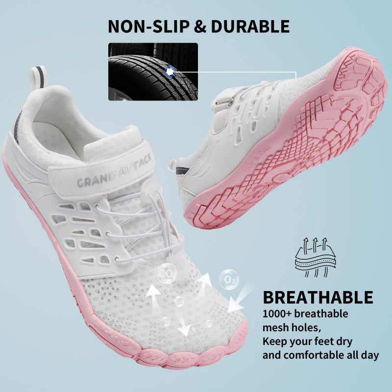 Grand Attack Barefoot Shoes Women,Wide Toe Box Minimalist Zero Drop Walking Shoes Lightweight Cross Training Trail Running Wrestling Weightlifting Fitness Rock Climbing Gym Sneakers White Pinkk size 9 - Image 3