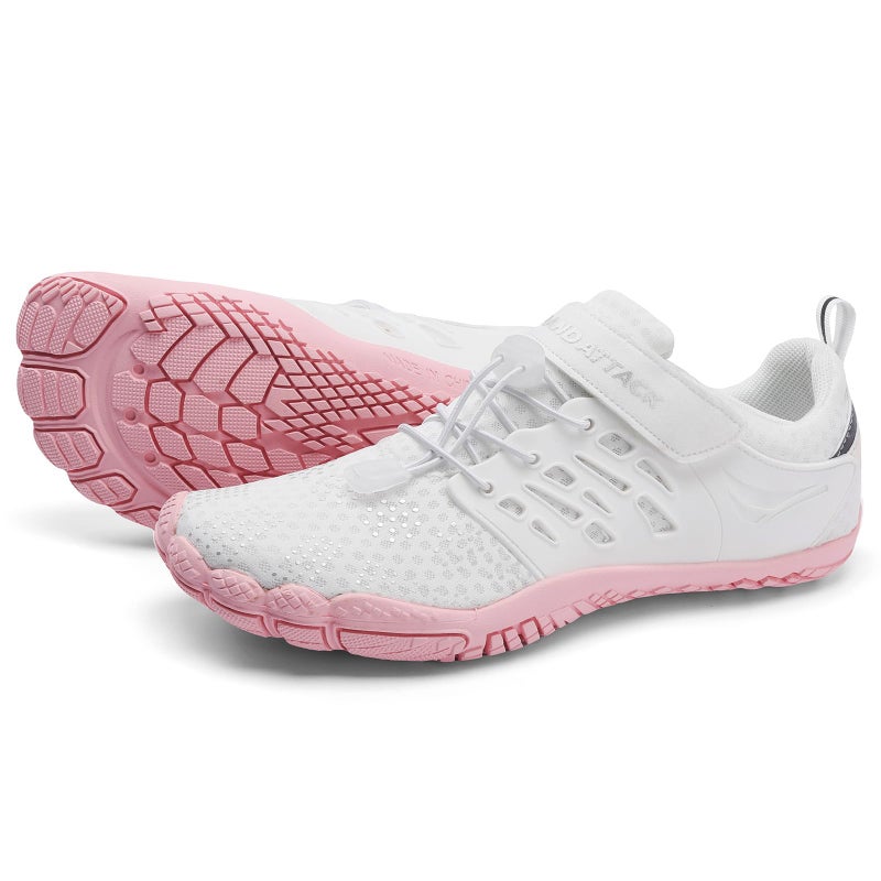 Grand Attack Barefoot Shoes Women,Wide Toe Box Minimalist Zero Drop Walking Shoes Lightweight Cross Training Trail Running Wrestling Weightlifting Fitness Rock Climbing Gym Sneakers White Pinkk size 9 - Image 1