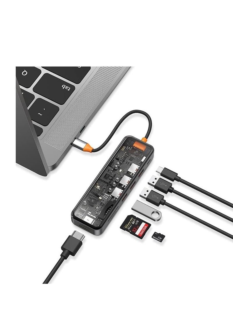 دبليو اي دبليو يو WIWU Cyber HUB CB007 7X1 سبائك الزنك TYPE C 100W مساحة شفافة - رمادي - Image 3