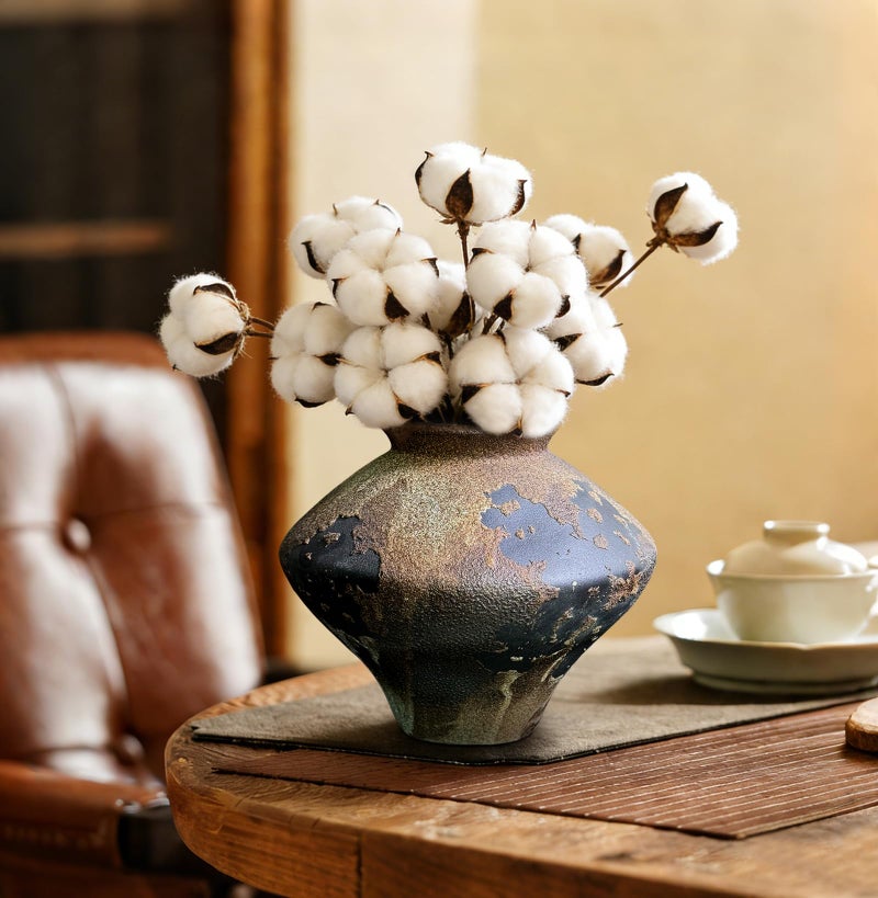 GeLive Brown Ceramic Rustic Vase Jingdezhen Handmade Vintage Pottery Flower Jar for Fresh and Dried Plants Table Centerpiece Wabi Sabi Vase Home Farmhouse Decor - Image 1