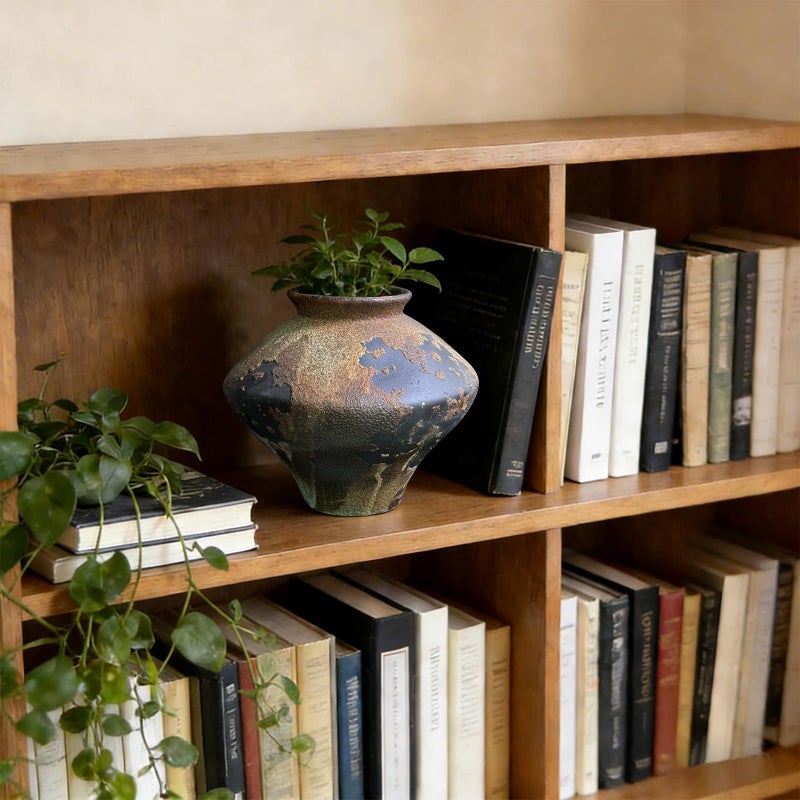 GeLive Brown Ceramic Rustic Vase Jingdezhen Handmade Vintage Pottery Flower Jar for Fresh and Dried Plants Table Centerpiece Wabi Sabi Vase Home Farmhouse Decor - Image 2