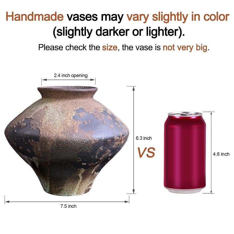 GeLive Brown Ceramic Rustic Vase Jingdezhen Handmade Vintage Pottery Flower Jar for Fresh and Dried Plants Table Centerpiece Wabi Sabi Vase Home Farmhouse Decor - Image 4
