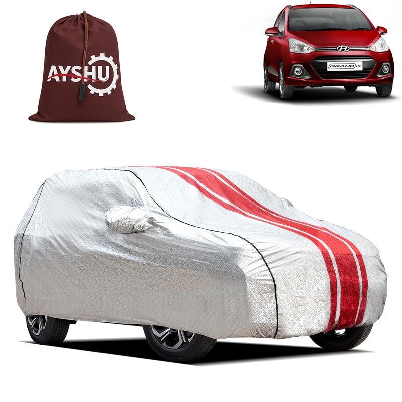 ASHU AYSHU Waterproof Car Cover for Hyundai Grand i10 | Mirror & Antenna Pocket | Anti-Scratch Soft Cotton Inner Layer | Triple Stitched | Heat Resistant Metallic Silver | All-Weather Protection - Image 1