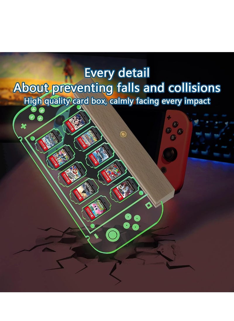 Game Card Case for Nintendo Switch/Switch OLED/Lite, Switch Storage Display Stand with 10 Slots, Holder Transparent Acrylic, LED Lights Dock -7 Color