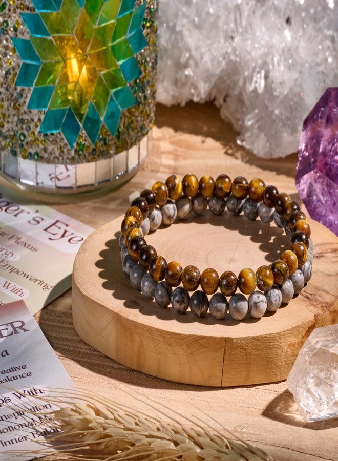 Bivei 2-Piece 6mm Beaded Bracelets for Women - Tiger Eye, Picasso Jasper - Handmade Natural Crystal Stretch Elastic Jewelry for Meditation, Yoga, Protection Gifts - Image 3