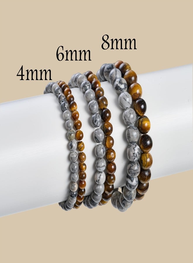 Bivei 2-Piece 6mm Beaded Bracelets for Women - Tiger Eye, Picasso Jasper - Handmade Natural Crystal Stretch Elastic Jewelry for Meditation, Yoga, Protection Gifts - Image 5