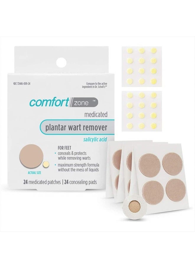 Comfort Zone Plantar Wart Remover Kit, Maximum Strength Salicylic Acid Medicated Patches and Concealing Pads, 24 Count  - Image 1