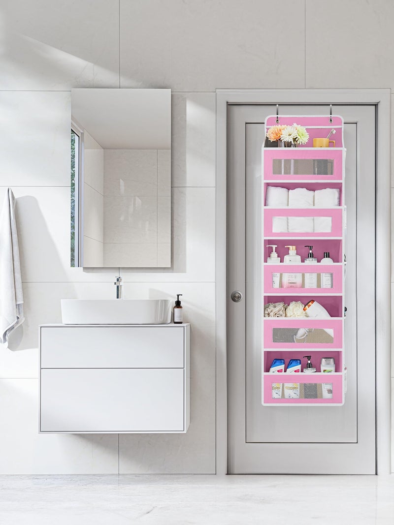 JARLINK Over The Door Organizer Storage, 5 Shelf Hanging Door Organizer with 5 Large Capacity Pockets, Anti Tilt 44 lb Load Behind Door Storage for Bedroom, Bathroom, Pantry, Nursery, (Pink) - Image 3