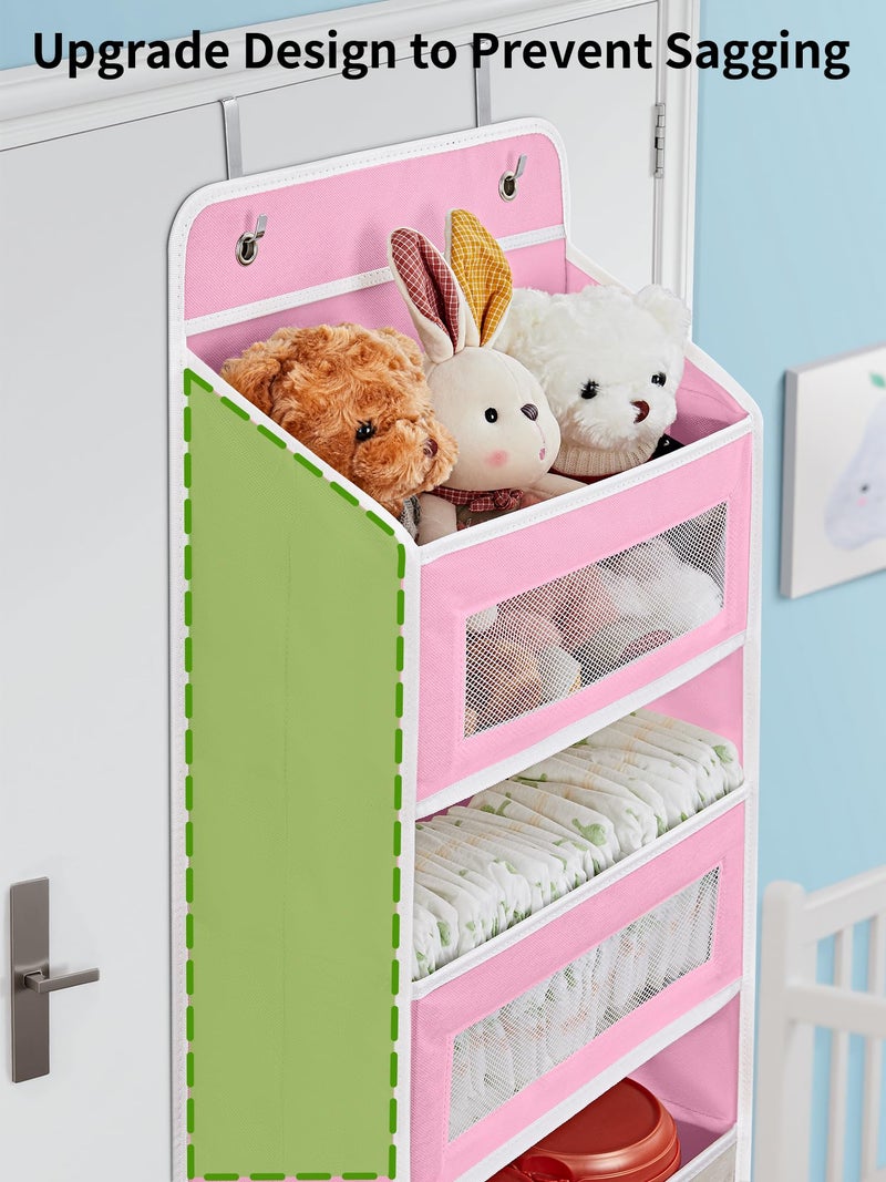 JARLINK Over The Door Organizer Storage, 5 Shelf Hanging Door Organizer with 5 Large Capacity Pockets, Anti Tilt 44 lb Load Behind Door Storage for Bedroom, Bathroom, Pantry, Nursery, (Pink) - Image 4