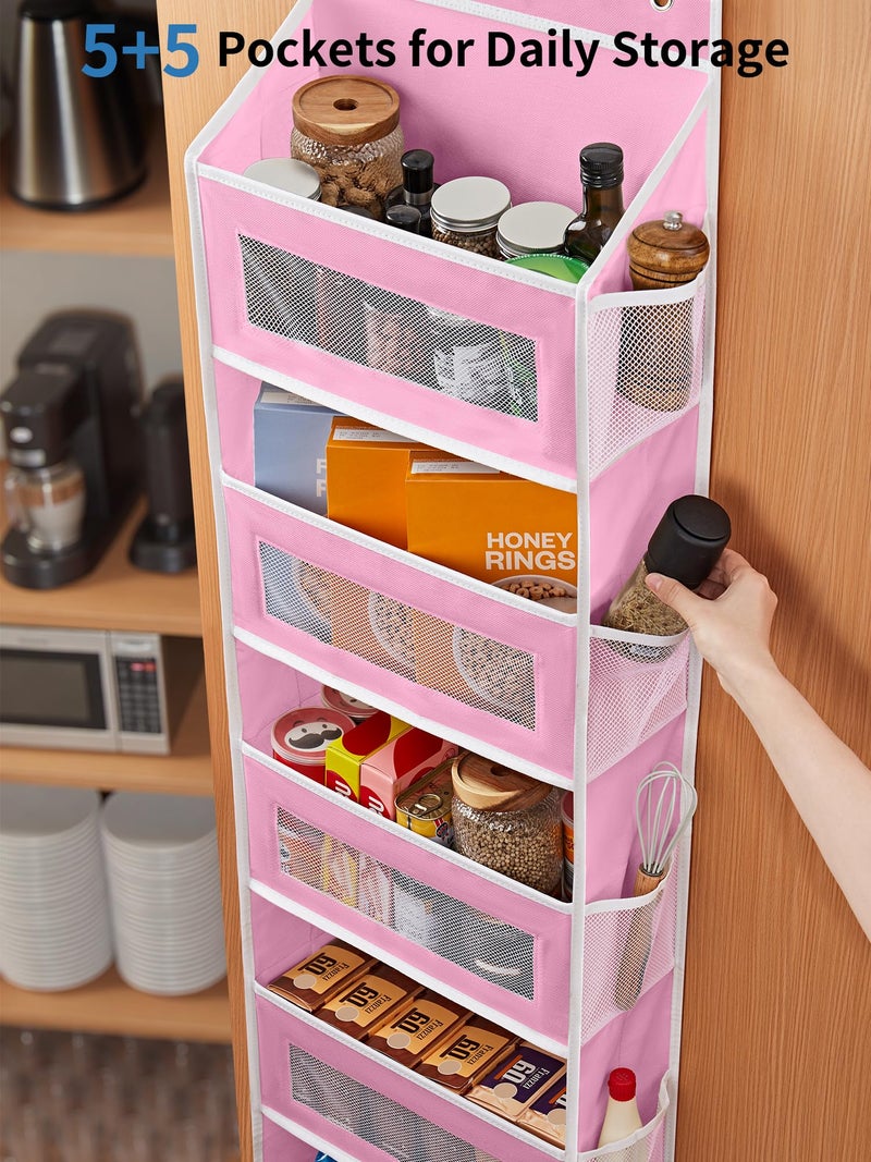JARLINK Over The Door Organizer Storage, 5 Shelf Hanging Door Organizer with 5 Large Capacity Pockets, Anti Tilt 44 lb Load Behind Door Storage for Bedroom, Bathroom, Pantry, Nursery, (Pink) - Image 5