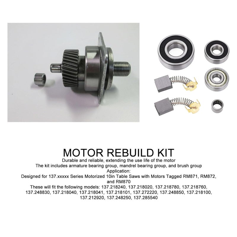 6PCS Professional Motor Rebuild Kit, Metal Material for 137.XXXXX Series Table Saws RM871, RM872, RM870 - Image 2