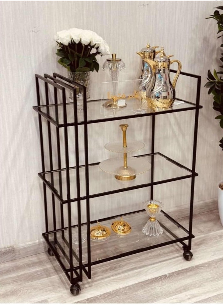 LINGWEI - 3-Tier Metal Serving Cart with Lockable Wheels - 1.3cm Material Utility Trolley For Home Kitchen Cart Kitchen Storage Rack - Image 1