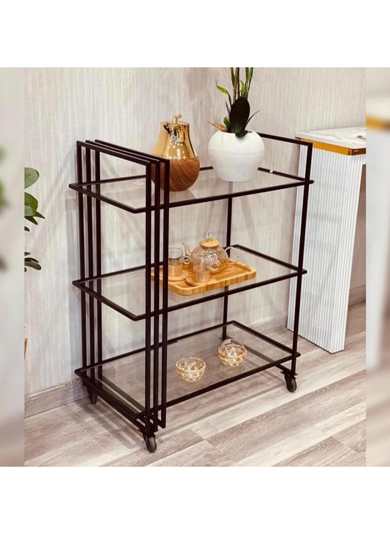 LINGWEI - 3-Tier Metal Serving Cart with Lockable Wheels - 1.3cm Material Utility Trolley For Home Kitchen Cart Kitchen Storage Rack - Image 1