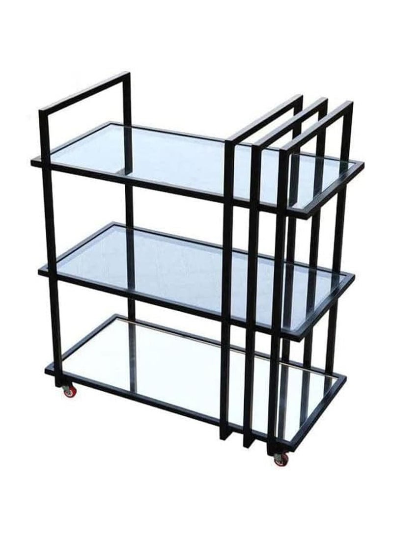 LINGWEI - 3-Tier Metal Serving Cart with Lockable Wheels - 1.3cm Material Utility Trolley For Home Kitchen Cart Kitchen Storage Rack - Image 1