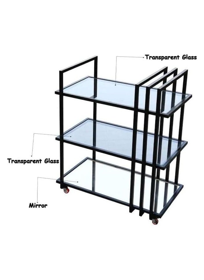 LINGWEI - 3-Tier Metal Serving Cart with Lockable Wheels - 1.3cm Material Utility Trolley For Home Kitchen Cart Kitchen Storage Rack - Image 1
