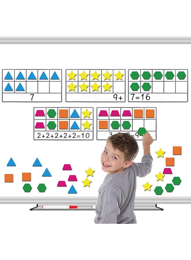 إيروريكس مجموعة إطارات مغناطيسية مكونة من 5 إطارات متينة مكونة من عشرة إطارات + 50 عدادًا ملونًا، ألعاب رياضيات للأطفال، مجموعة أدوات رياضية للجمع والطرح لمعلمي رياض الأطفال والمرحلة الابتدائية في المنزل - Image 2