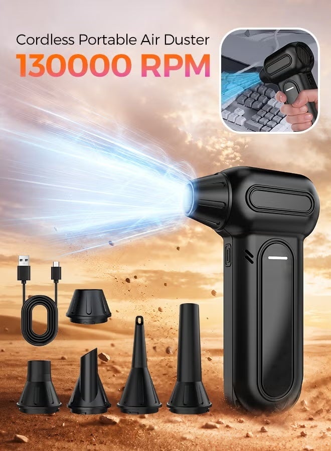 Cordless Portable Electric Air Duster, 130000 RPM, 3 Gear Adjustable, LED Light, Type-C Fast Charging - Image 1