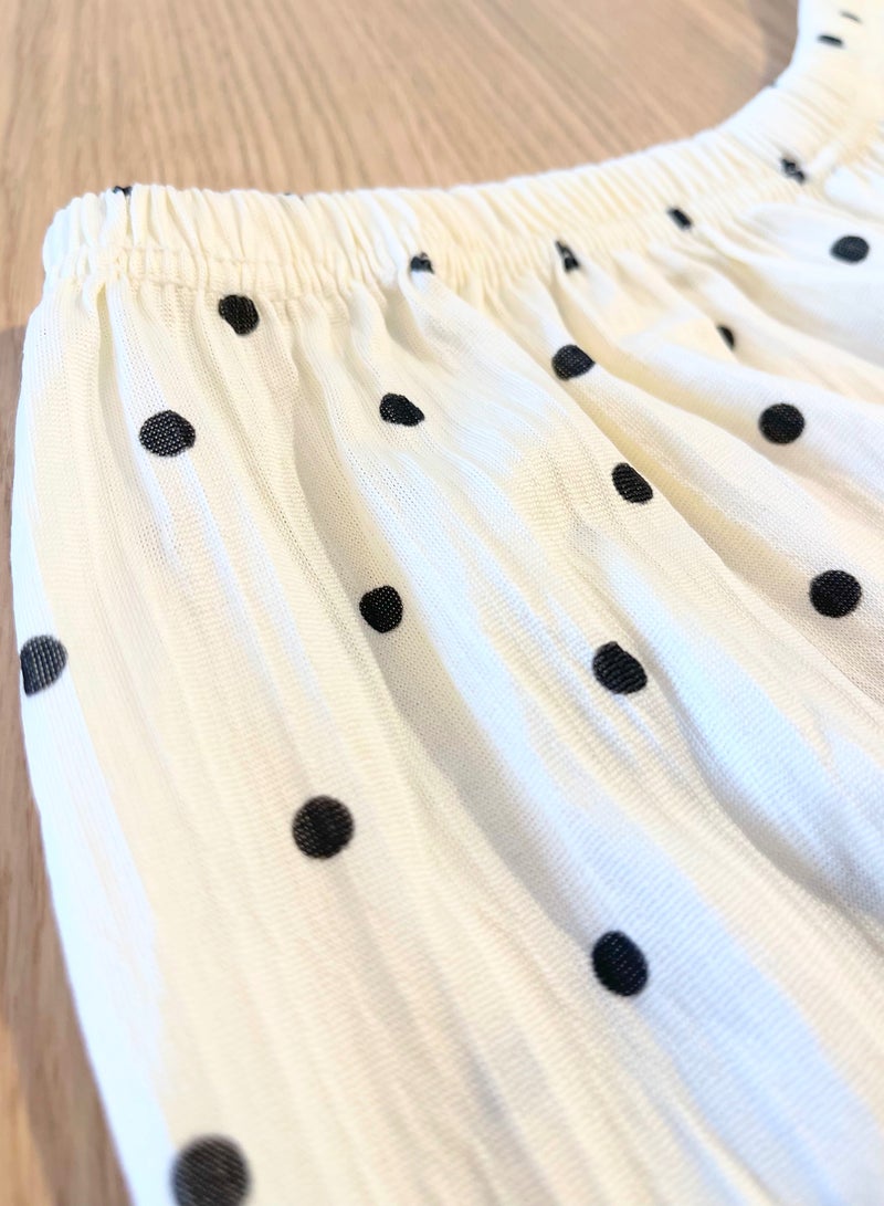 SOLOBUY Loose Fit Pajamas In Black Polka Dots, Color Milky White, With Buttons, Long Sleeves, Long Pants  - Image 3