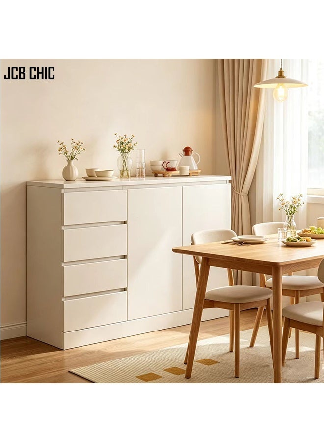 JCB CHIC White Sideboard Storage Cabinet with 4 Drawers & 2 Doors, Modern Buffet Cabinet, Multifunctional Credenza Cupboard for Dining Room, Living Room, Entryway - Image 1
