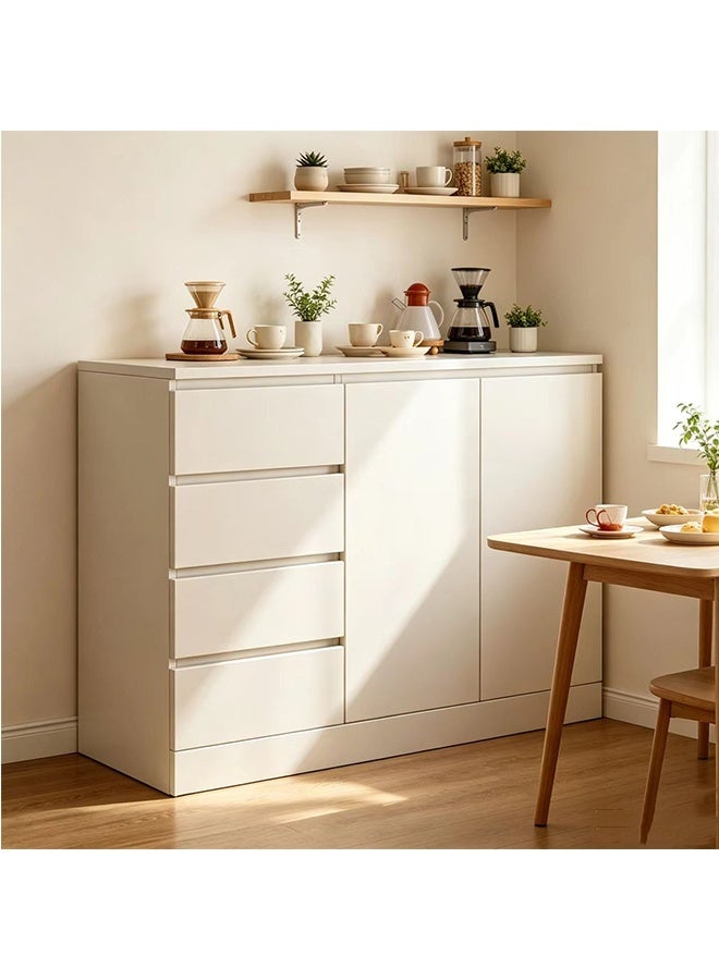 JCB CHIC White Sideboard Storage Cabinet with 4 Drawers & 2 Doors, Modern Buffet Cabinet, Multifunctional Credenza Cupboard for Dining Room, Living Room, Entryway - Image 3